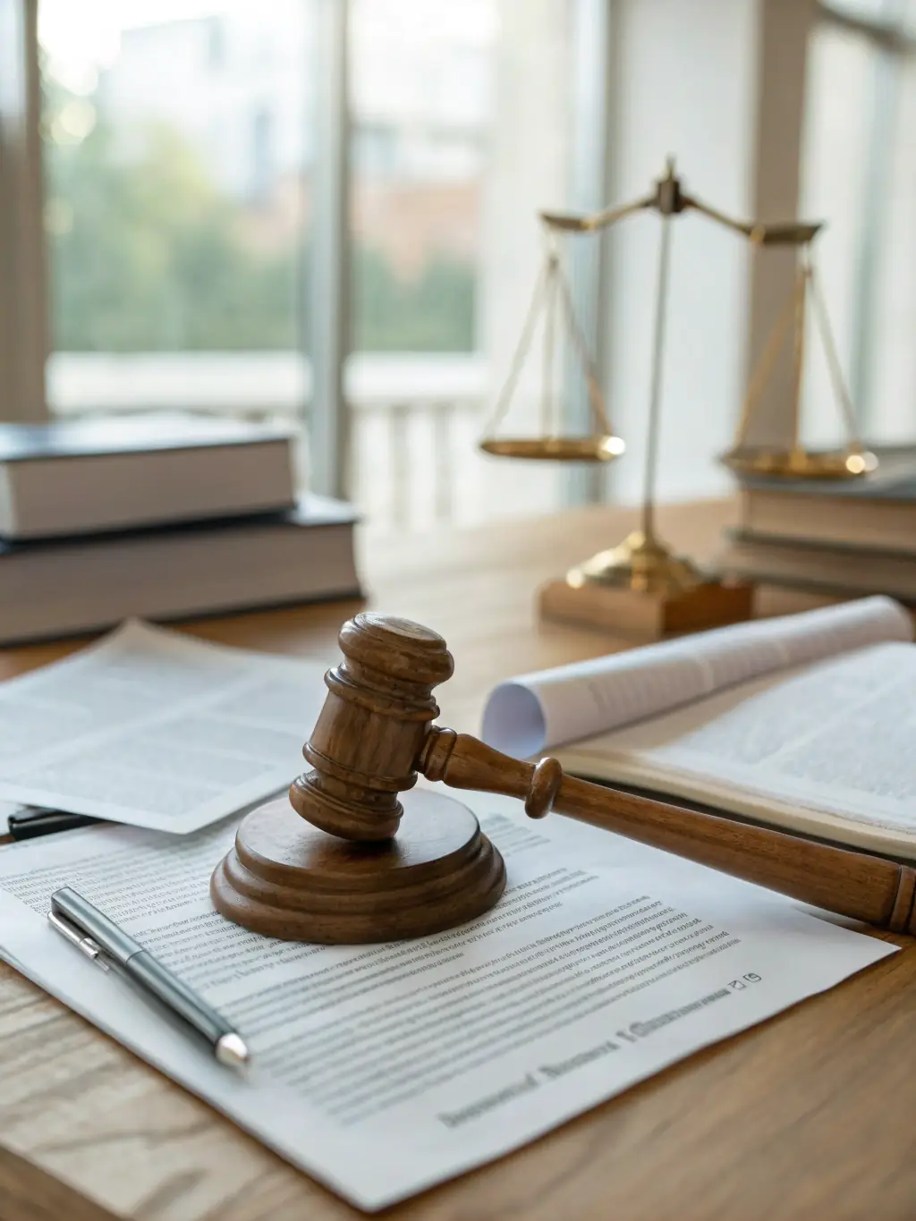 A gavel resting on a stack of legal documents, symbolizing civil law and justice for individuals.